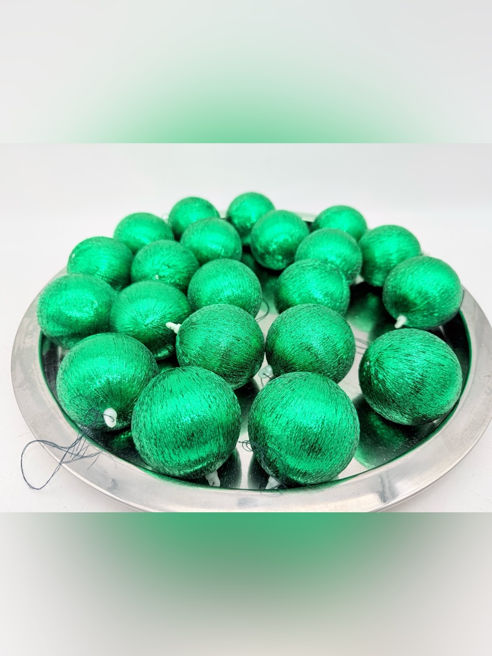 Vintage shinny green thread Christmas tree Ornaments - Xmas tree balls